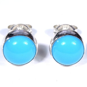 Handmade 8mm Round Sleeping Beauty Turquoise Genuine 925 Sterling Silver Stud Post Earrings- Made in USA