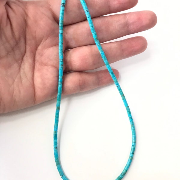 Navajo Made 4mm Blue Turquoise Heishi and Sterling Silver Necklace 18"