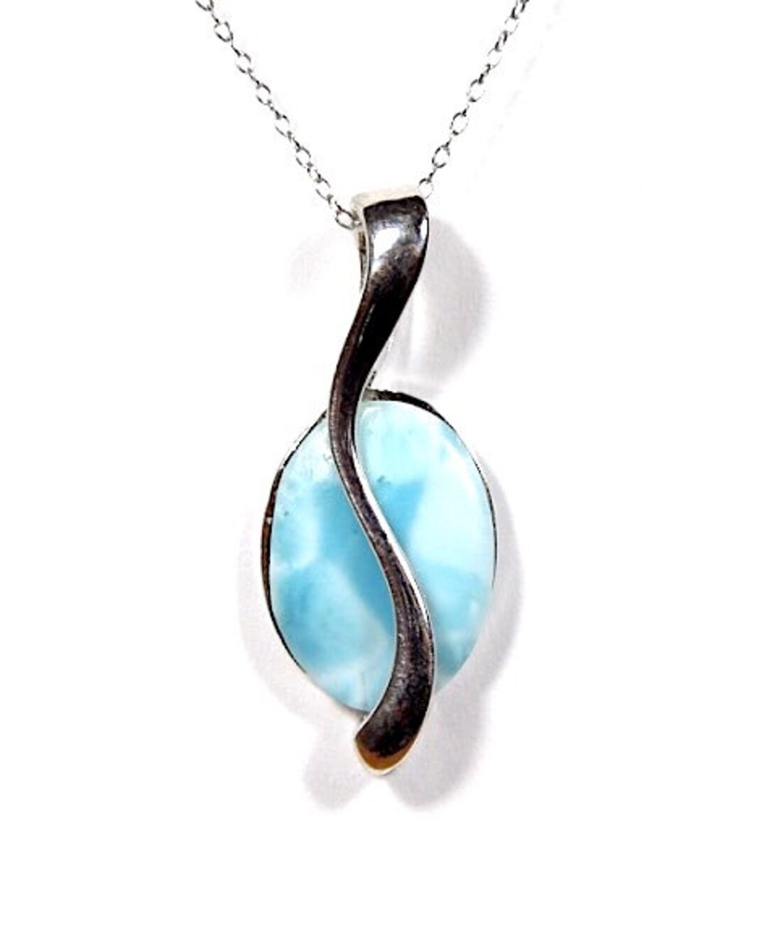 AAA Larimar Inlay 925 Sterling Silver Pendant & 18'' Silver