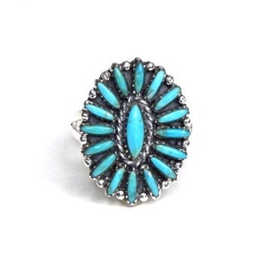 Petit Point Kingman Turquoise 925 Sterling Silver Cluster Ring sizes 8, 9, 10