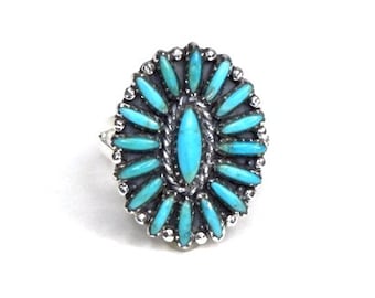 Petit Point Kingman Turquoise 925 Sterling Silver Cluster Ring sizes 6, 7, 8, 9, 10