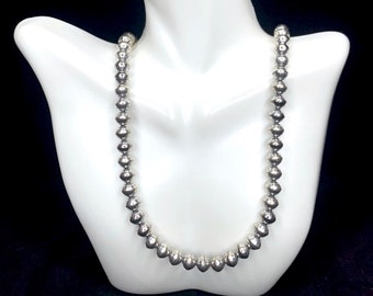 8mm Gestempelt Saucer Navajo Perle Stil Sterling Silber Perlen-Halskette 18 '' Lang