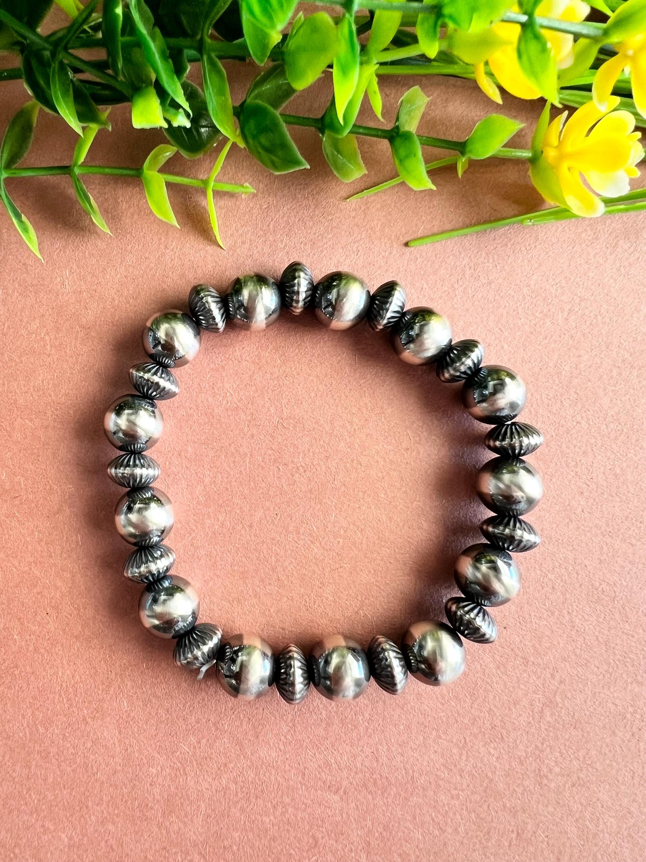 10mm Navajo Pearl Sterling Silver Beads Stretch Bracelet - Etsy