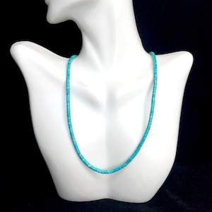 Genuine 3mm Heishi Kingman Turquoise and sterling silver necklace 20&#39;&#39; long