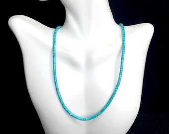 Genuine 3mm Heishi Kingman Turquoise and sterling silver necklace 20'' long