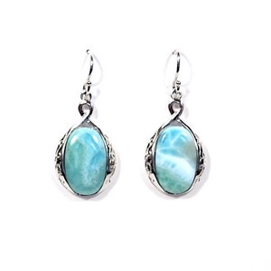 Hand Pick 100% Genuine AAA Dominican Republic Larimar Set On 925 Sterling Silver Dangle Earrings. Free shipping in USA