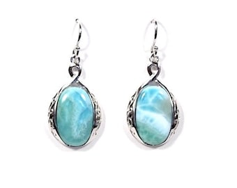 Hand Pick 100% Genuine AAA Dominican Republic Larimar Set On 925 Sterling Silver Dangle Earrings. Free shipping in USA