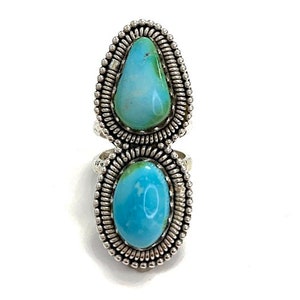 Sonoran Gold Turquoise Ring Size 6.75. 925 Sterling Silver, 2 Stones ring