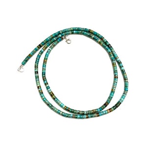 Navajo Made Genuine Heishi Turquoise and Sterling Silver Necklace 40'' long