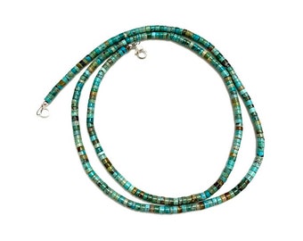 Navajo Made Genuine Heishi Turquoise and Sterling Silver Necklace 40'' long