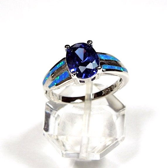 7x9mm Oval Blue Topaz Ocean Blue Fire Opal Silver Jewelry US Ring Size 7 8 9 10