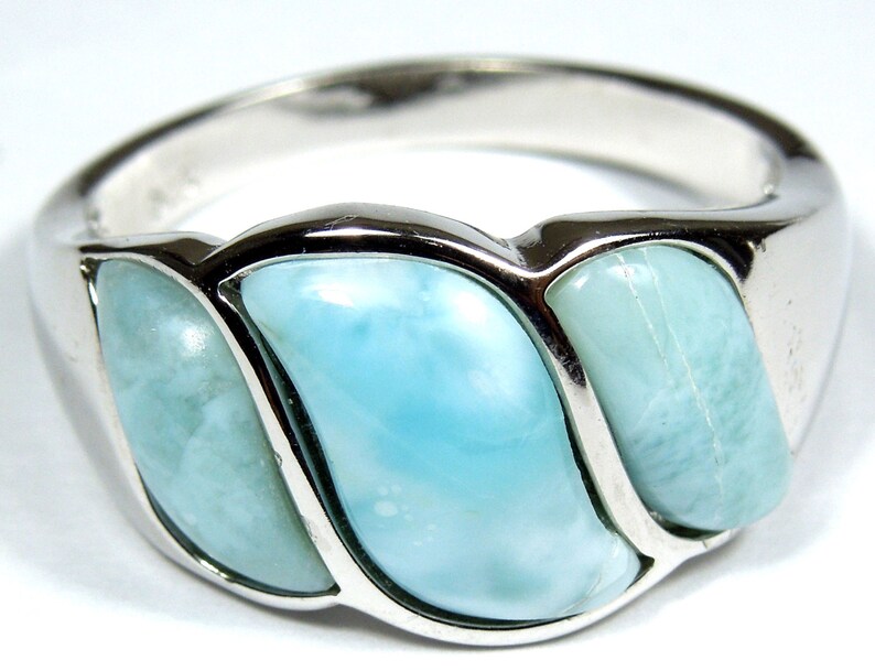 100/% Genuine AAA Dominican Larimar 925 Sterling Silver Band Ring sizes 6,7,8,9
