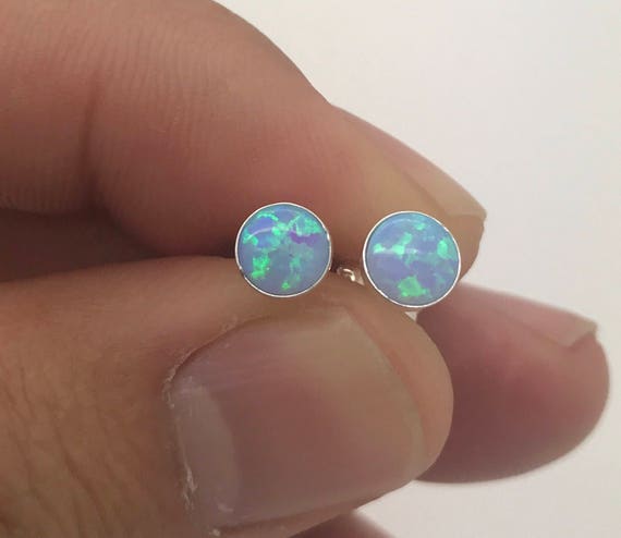 Boucles D'oreilles Argent Avec Opale De Feu Bleu 5x4 Mm Et Zircons 4 Mm - Neuf Sans Emballage