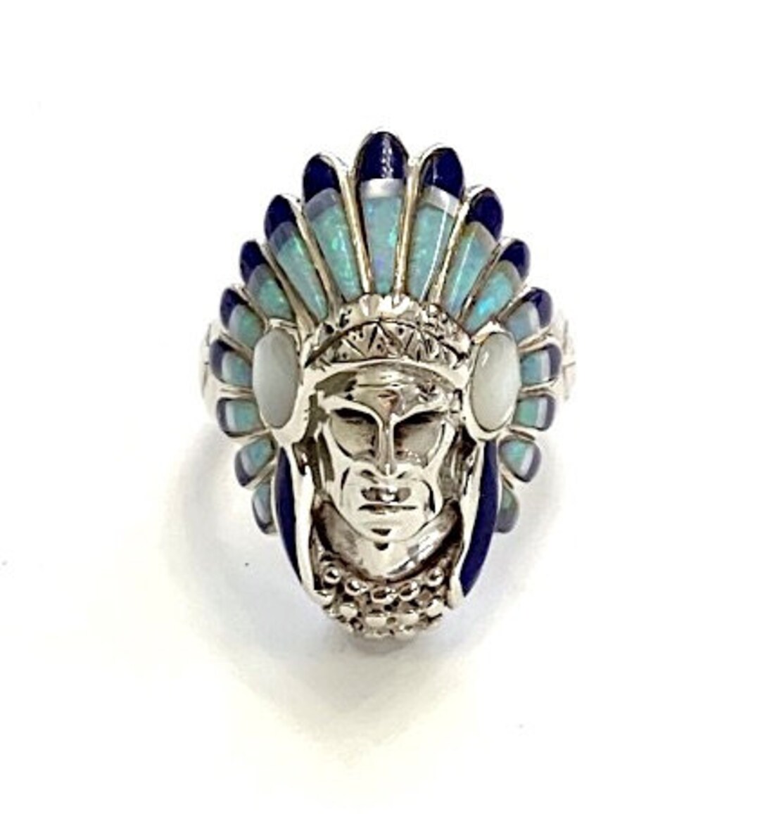 Large Chief Men's Ring Multicolor Fire Opal Inlay 925 Silver Size 13 - Etsy