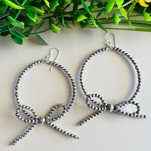 Navajo Pearl 925 Sterling Silver Large Hoops Dangle Earrings 2-3/4 long