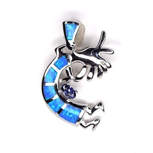 Tanzanite & Blue Fire Opal Inlay 925 Sterling Silver Kokopelli Pendant Necklace