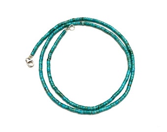 Natural Genuine Kingman Turquoise Heishi Sterling Silver Necklace 24"