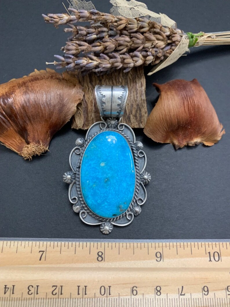 Heavy Kingman Turquoise 925 Sterling Silver Pendant. Chain is Not