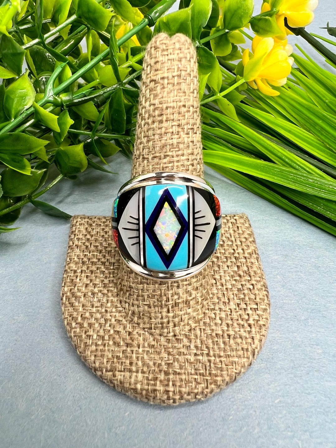 Multicolor Micro Inlay 925 Sterling Silver Men's or Woman Ring Size 8.5 ...