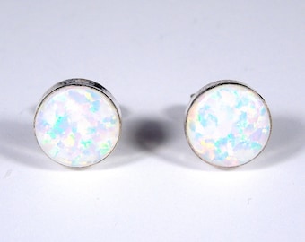 5mm Round White Fire Opal Genuine 925 Sterling silver stud post earrings - Made in USA