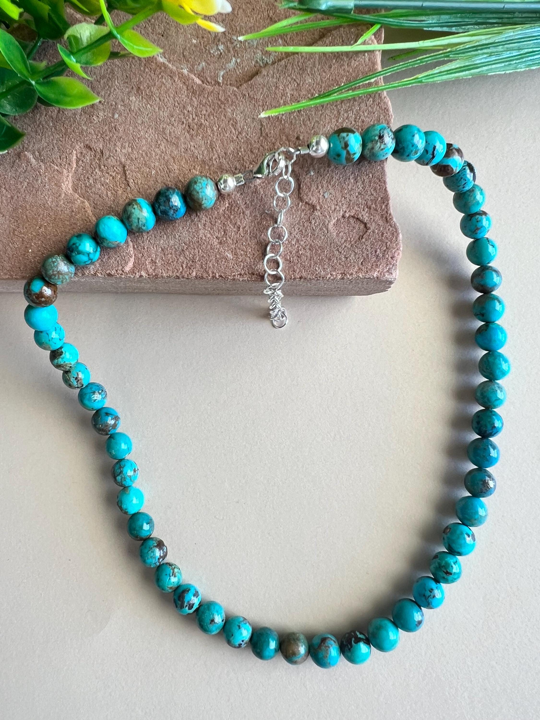 8mm Genuine Natural Morenci Turquoise Bead Necklace 17'' Long