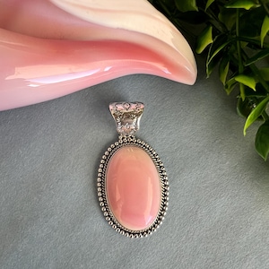 Pink Queen Conch Shell Sterling Silver Oval Pendant
