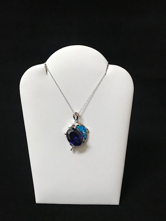 Sterling Silver Blue Inlay Created Opal Dragonfly Oval Amethyst Pendant Sterling Silver Blue Inlay Created Opal Dragonfly Oval Amethyst Pendant