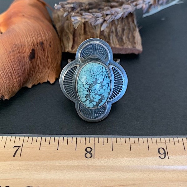 Genuine Dry Creek Turquoise Southwestern Ring Size 8.5. Navajo Made/ 925 Sterling Silver