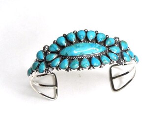 Kingman Turquoise Cuff Cluster Bracelet/ Genuine turquoise & Sterling Silver