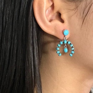 Genuine Kingman Turquoise 925 Sterling Silver Southwestern Style Jewelry Naja Post Dangle Earrings.