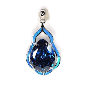 Huge Blue Topaz and Blue Fire Opal inlay 925 Sterling Silver