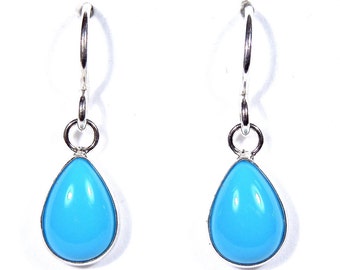 Sleeping Beauty Turquoise Genuine 925 Sterling Silver Dangle Earrings 7x10mm- Made in USA