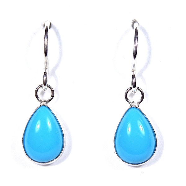 Sleeping Beauty Turquoise Genuine 925 Sterling Silver Dangle Earrings 7x10mm- Made in USA