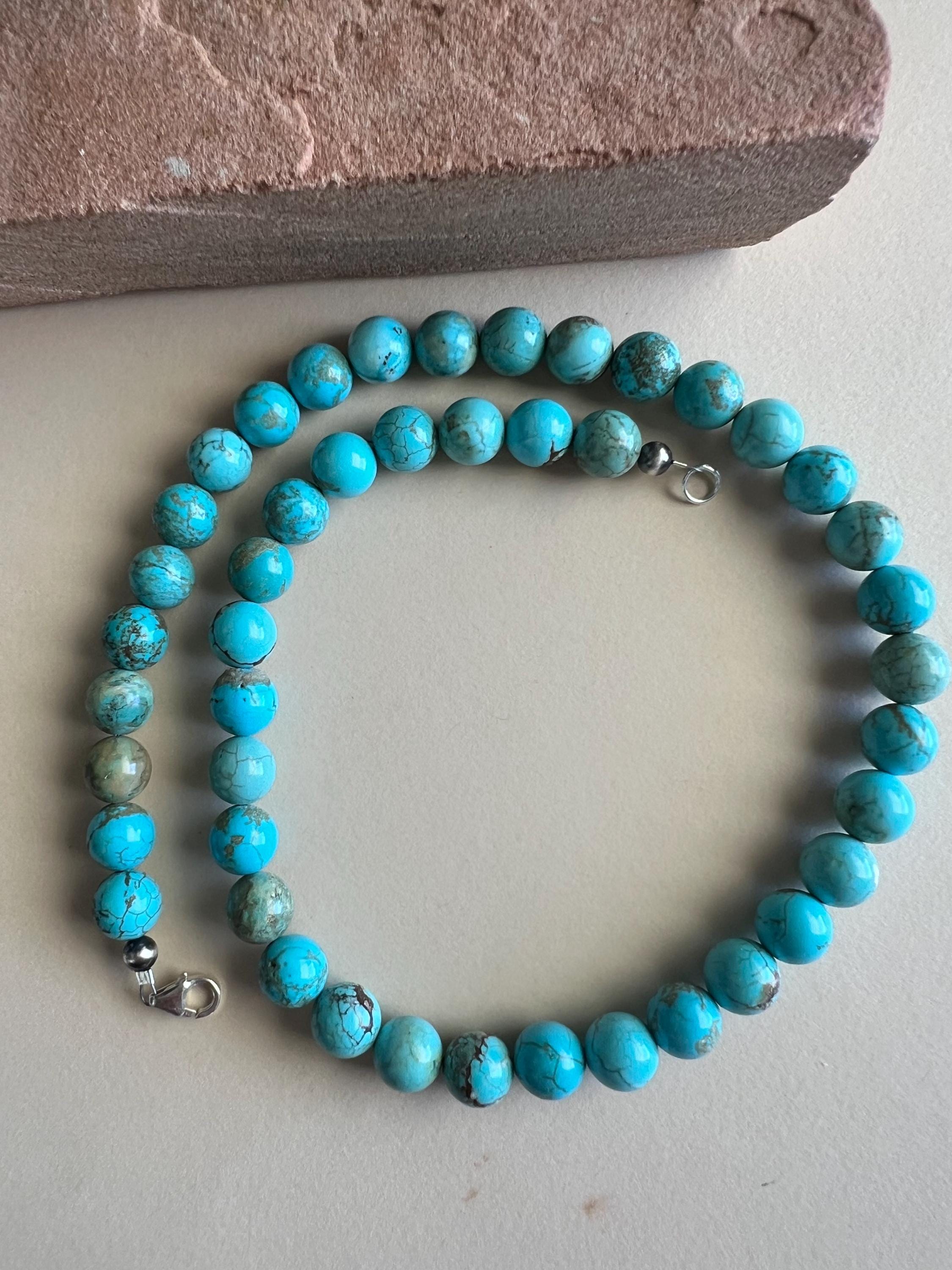 Collana Con Perle Di Turchese Naturale 18 Mm - Lunghezza 18 Pollici - Qualità AAA - Blocco A Gancio