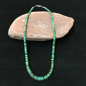 Natural Green Turquoise Heishi Graduated Beads Necklace with Sterling Silver, 19" Long