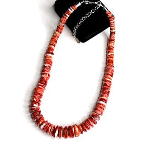 Large Genuine Graduated Spiny Oyster Bead Necklace 19&quot; adjustable to 21&quot;