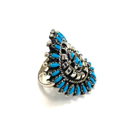 Sleeping Beauty Turquoise 925 Sterling Silver Petit Point Ring Size 7.5 ...