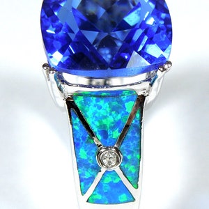 Huge Tanzanite & Blue Fire Opal Inlay 925 Sterling Silver - Etsy
