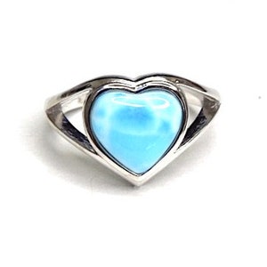 Genuine Heart AAA Dominican Larimar Inlay 925 Sterling Silver Ring size 6,7,8,9