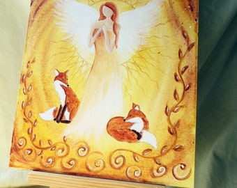 Original angel picture "Angel of the Foxes" 24 x 30 cm