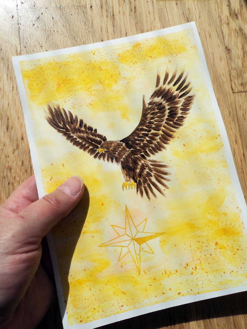 Original Krafttier Bild goldener Adler 14,5x21cm Bild 3