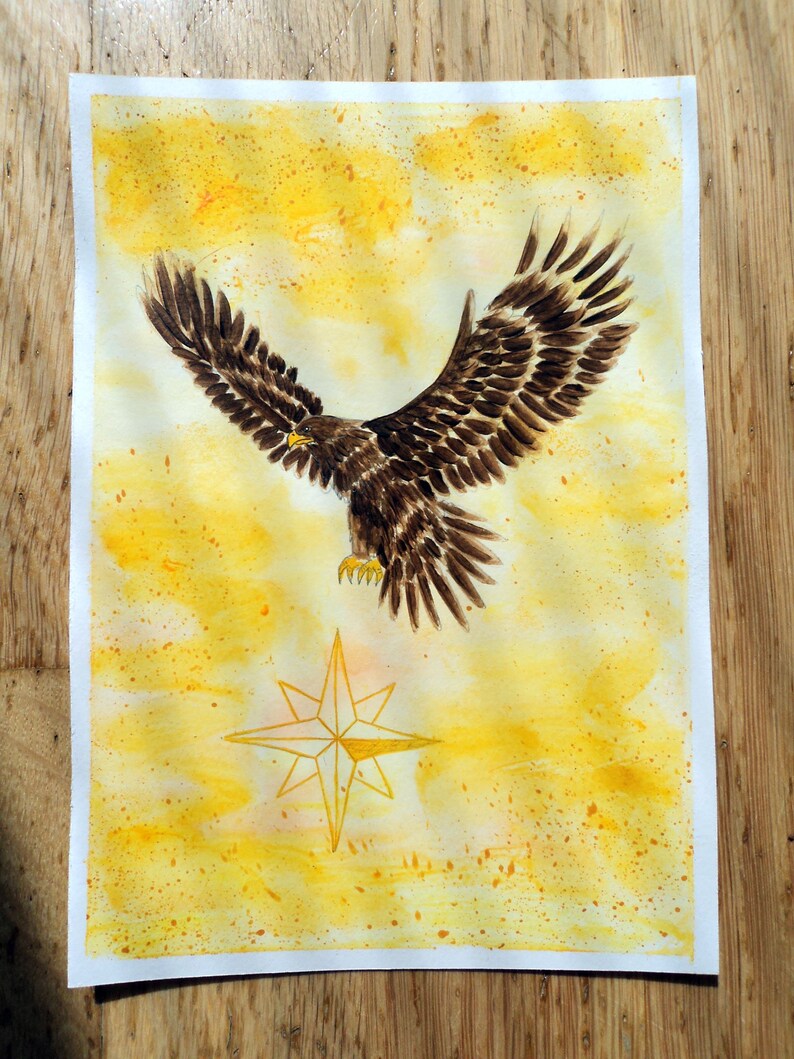 Original Krafttier Bild goldener Adler 14,5x21cm Bild 2