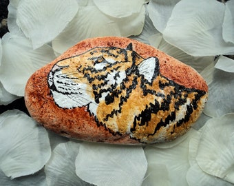 Hand painted stone tiger spirit animal