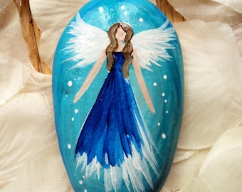 Light angel stone "light blue" hand painted