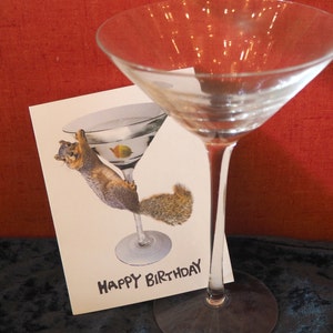 Carte d'anniversaire imprimable Martini Squirrel, carte d'anniversaire de téléchargement instantané