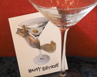 Martini Squirrel Printable Birthday Card, Instant Download Birthday Card