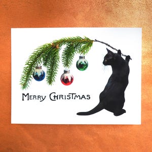 Black Cat Swag Merry Christmas Card, Christmas Cat Glitter Card
