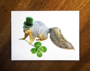 Leprechaun Squirrel Card, Saint Patrick’s Day Card