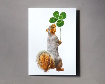 Squirrel Four Leaf Clover Card