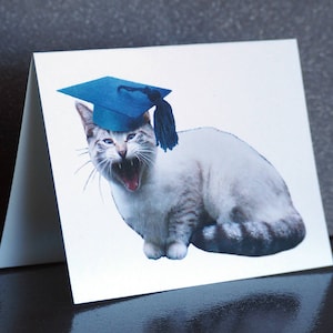 Tarjeta de graduación imprimible de gato maullando, tarjeta de graduación de gato digital